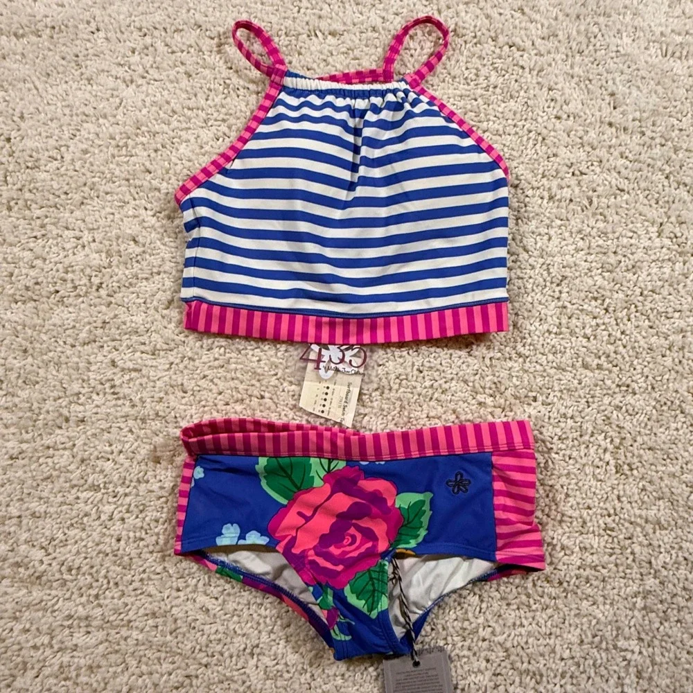 NWT Matilda Jane Girls Swimsuit 2 Piece Bikini Set 12 Summer Beach Pool